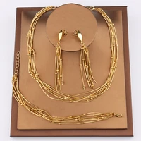 jewelry sets for women 2021 trend tassel pendant earrings multi chain beaded necklace gold plated bracelet dinner party gifts