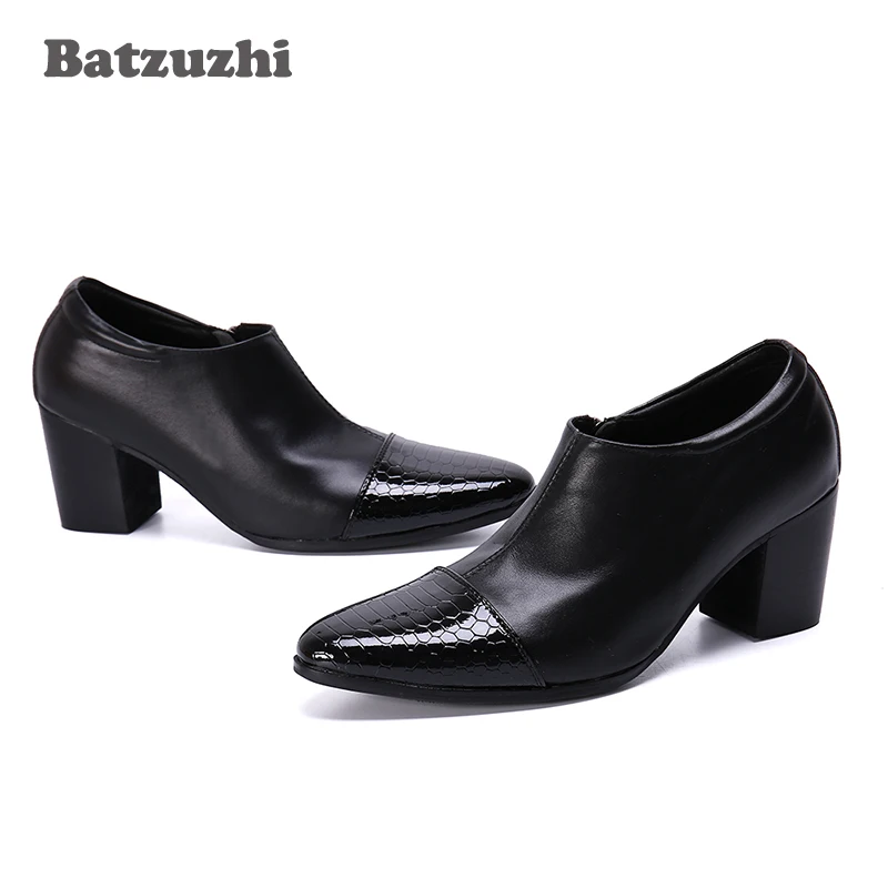 Batzuzhi 7 5 см высокий каблук модные кожаные мужские ботинки с острым носком