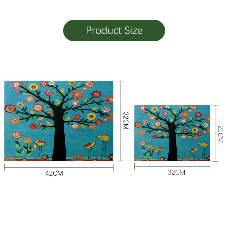 

Fuwatacchi Tree Flower Printed Dining Table Placemats Linen Non-slip Mats Kitchen Decorative Tableware Pad Coaster Cork Napkins