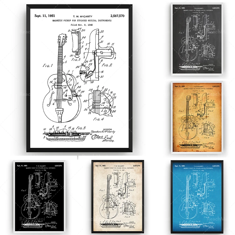 

ES-335 Guitar 1951 Patent Print Wall Art Poster Blueprint Gifts