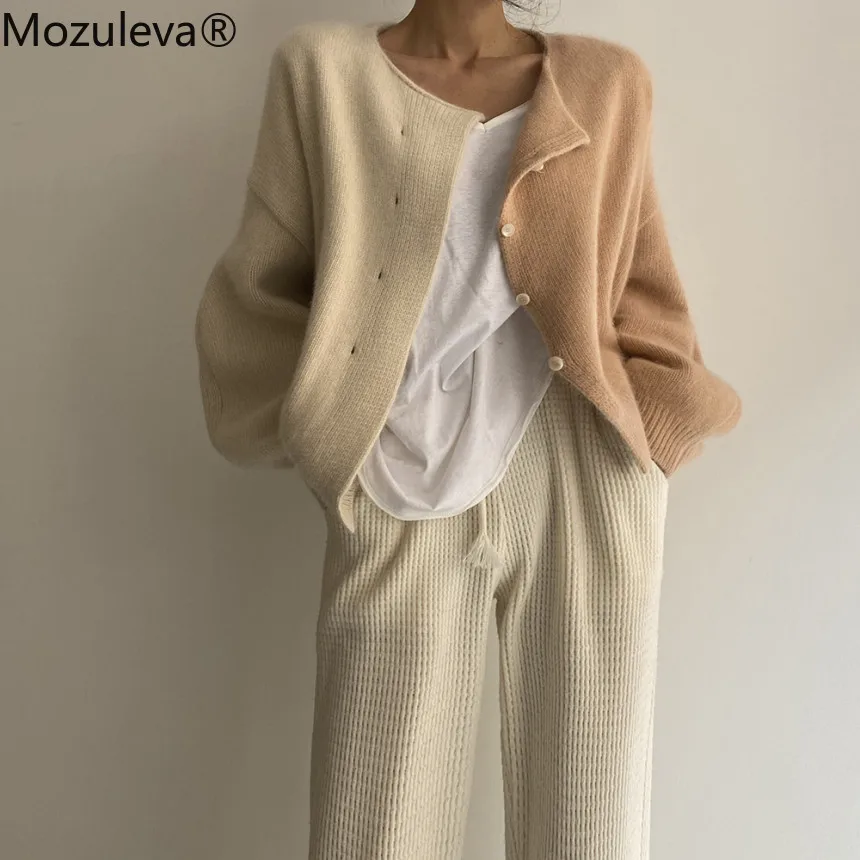 

Mozuleva Casual Patchwork Women Sweater Cardigans Puff Sleeve Single-breasted Female Knitted Open Stitch 2021 Autumn Knitwear