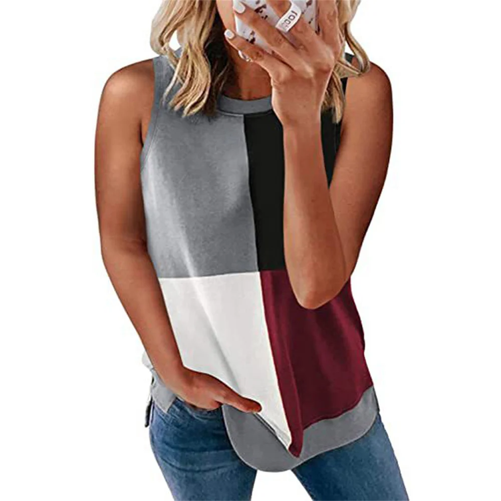 

Women's Summer O-Neck Sleeveless Dandelion Tops Loose Color Matching Stripe Print T-Shirt Vest Casual Cotton Star Tank