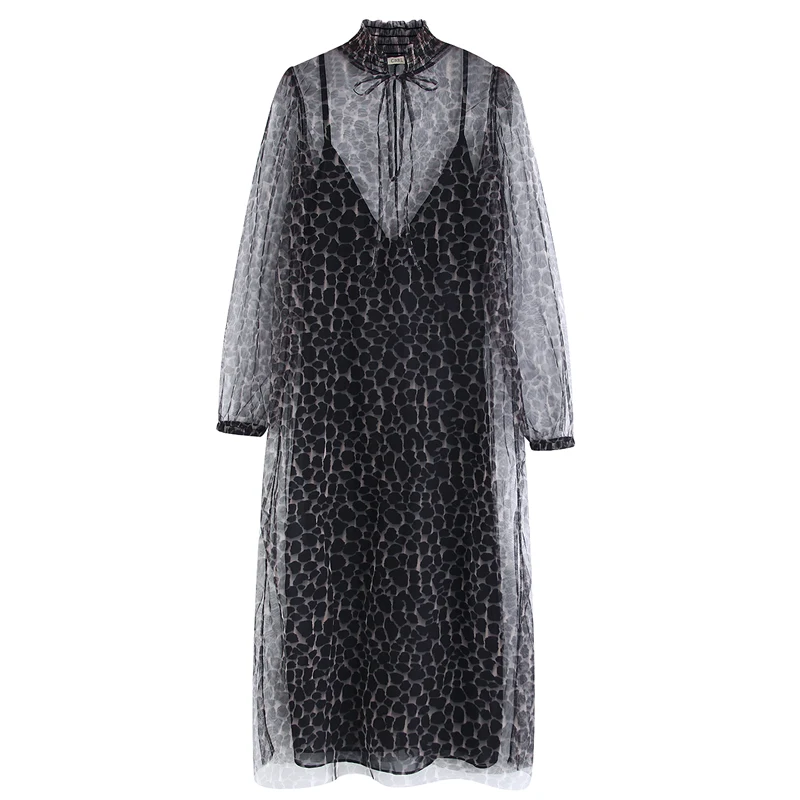 Платье с бантом для женщин элегантное Прозрачное платье до середины икры