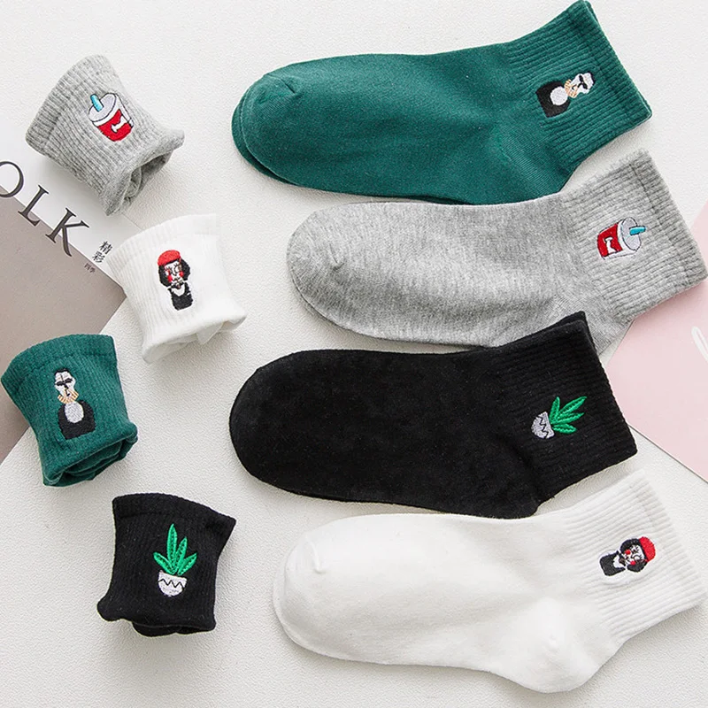 Новые женские милые хлопковые удобные носки с вышивкой в стиле Харадзюку