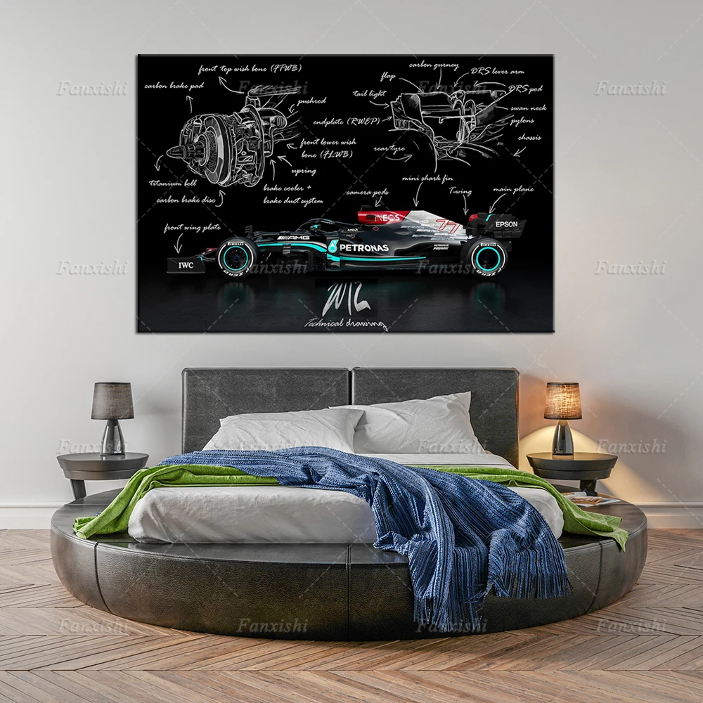 2021 W12 F1 дизайн автомобиля постеры и принты Чемпион настенное Искусство Холст