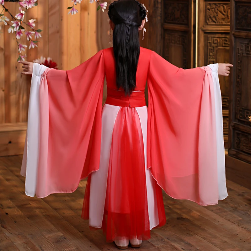 

2021 Hanfu Ancient Chinese Traditional Costume Girls Stage Dance Performance Dress Woman Folk Fairy Outfits Tangsuit for Kids