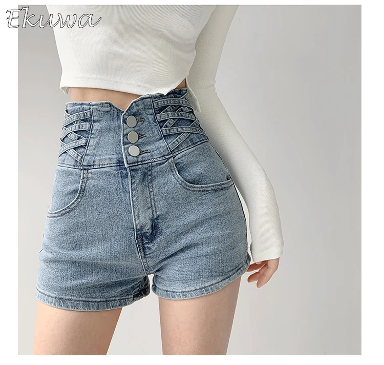 Новые Брендовые женские джинсовые короткие брюки EKURA с высокой талией спортивные