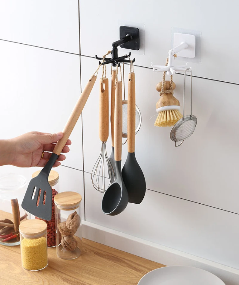 

Rotating Utensil Hook Kitchen Storage Rack Hook Holder Wall Kitchen Storage Holders Bathroom Door Cabinet Hanging Organizer