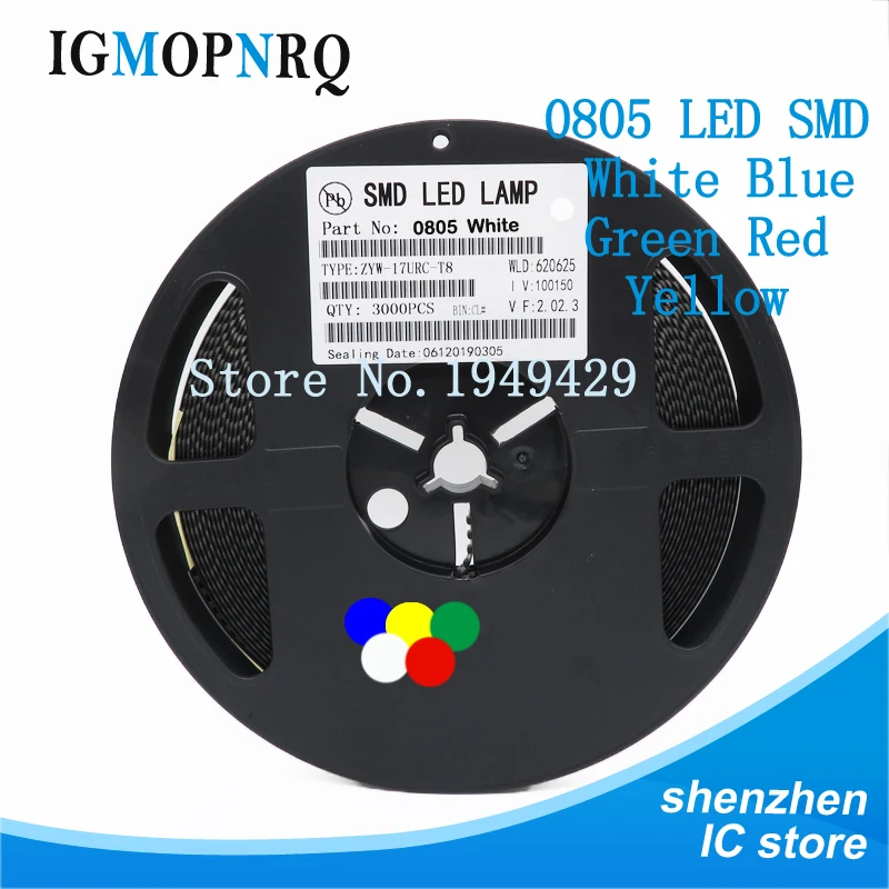 1 катушка 3000 шт 0805 SMD светодиодные диоды светло-желтый красный зеленый синий белый
