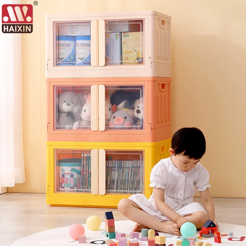 Collapsible storage box plastic for snacks storage cabinets multi-layer door-opening storage box baby clothes storage cabinets