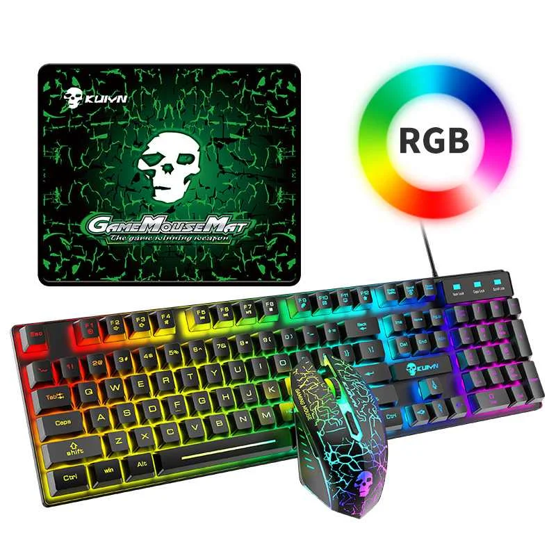 RGB LED Gaming Keyboard and Mouse Mats Combos Set 104 Keys Backlight USB Keyboards Manipulator Wired Backlit Floating Gamer Kit