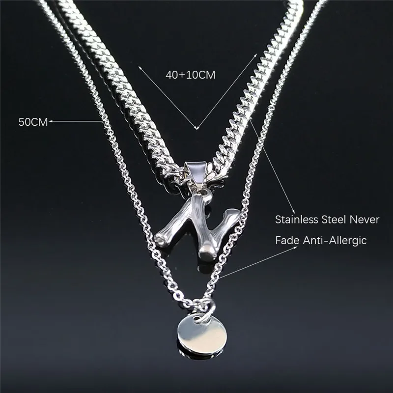 

2021 Punk Letter N Stainless Steel Layered Personalized Necklace Men/Women Silver Color Jewelry collar con nombre NK79S03
