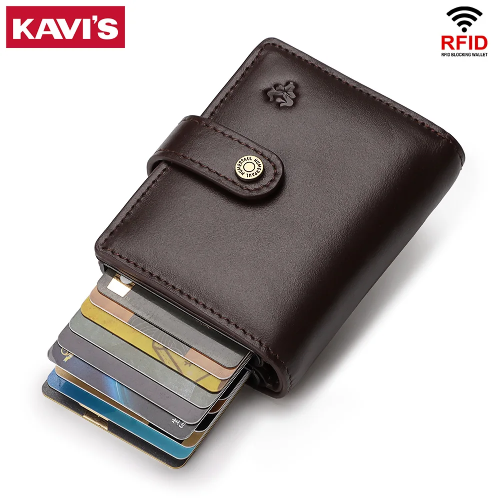 

KAVIS Quality Genuine Leather Rfid Wallet Men Crazy Horse Wallets Portomonee Hasp Male Pocket Small Coin Purse Short Money Bag