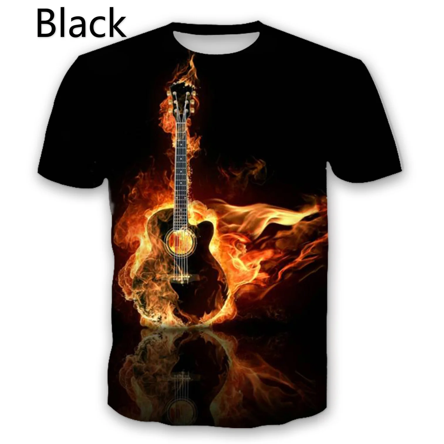 Футболка с коротким рукавом и круглым вырезом 3D принтом огненной гитары|Мужские
