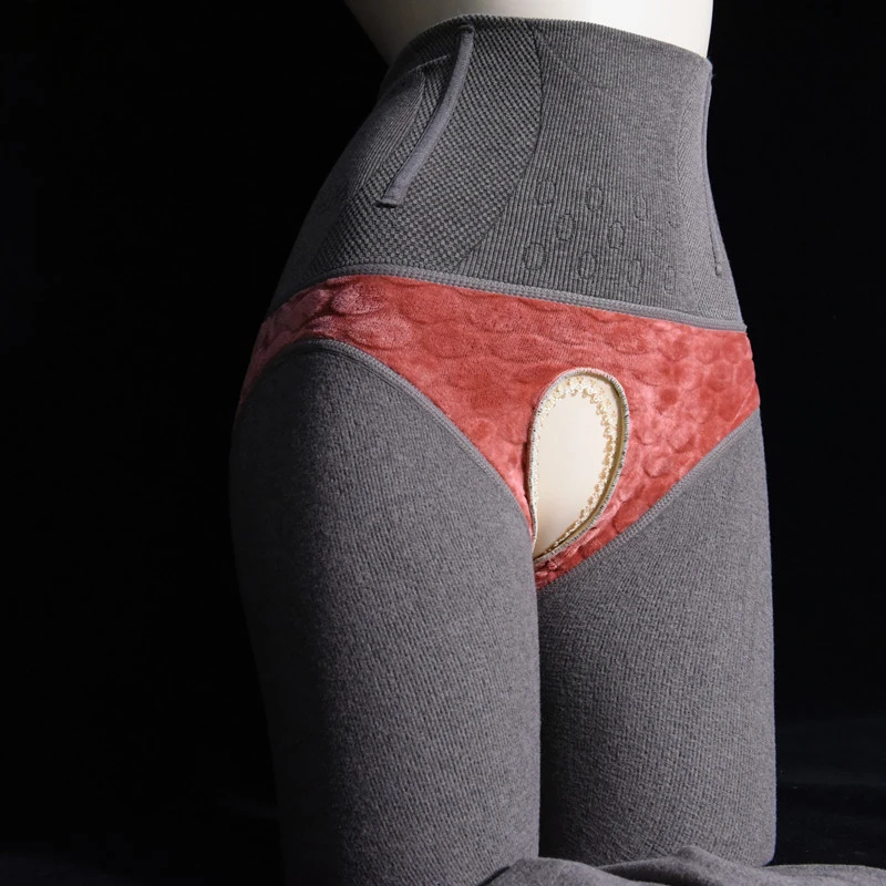 Пикантные женские длинные штаны без промежности толстые плюшевые теплые брюки