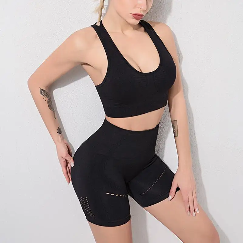 Комплект из 2 предметов женские бесшовные костюмы для фитнеса и йоги однотонные