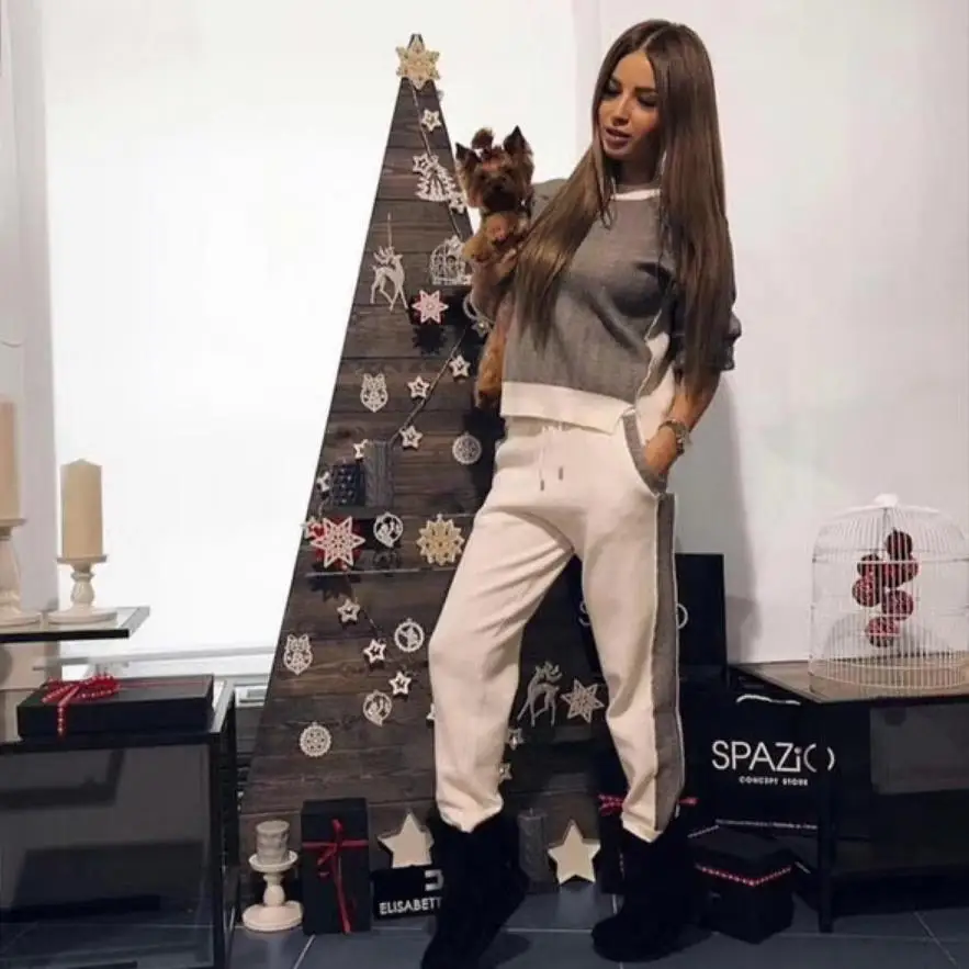 Трикотажные теплые костюмы из 30% шерсти и 45% кашемира свитер с круглым вырезом