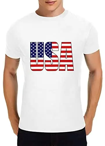 

Summer Cotton Men T-shirt Fashion Round Neck Printed Top (American Flag) Graphic T-shirts High Quality O-neck Men Clothing S-3XL