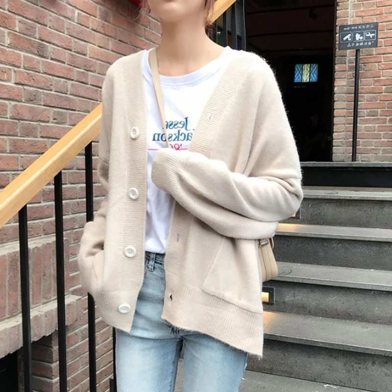 Вязаный свитер кардиган Повседневный Женский однотонный элегантный зимний