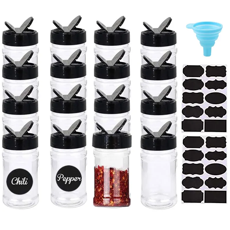 

Clear Plastic Spice Jars Storage Bottle Container Black Cap Seasoning Container Bottles Storing Spice Kitchen Supplies