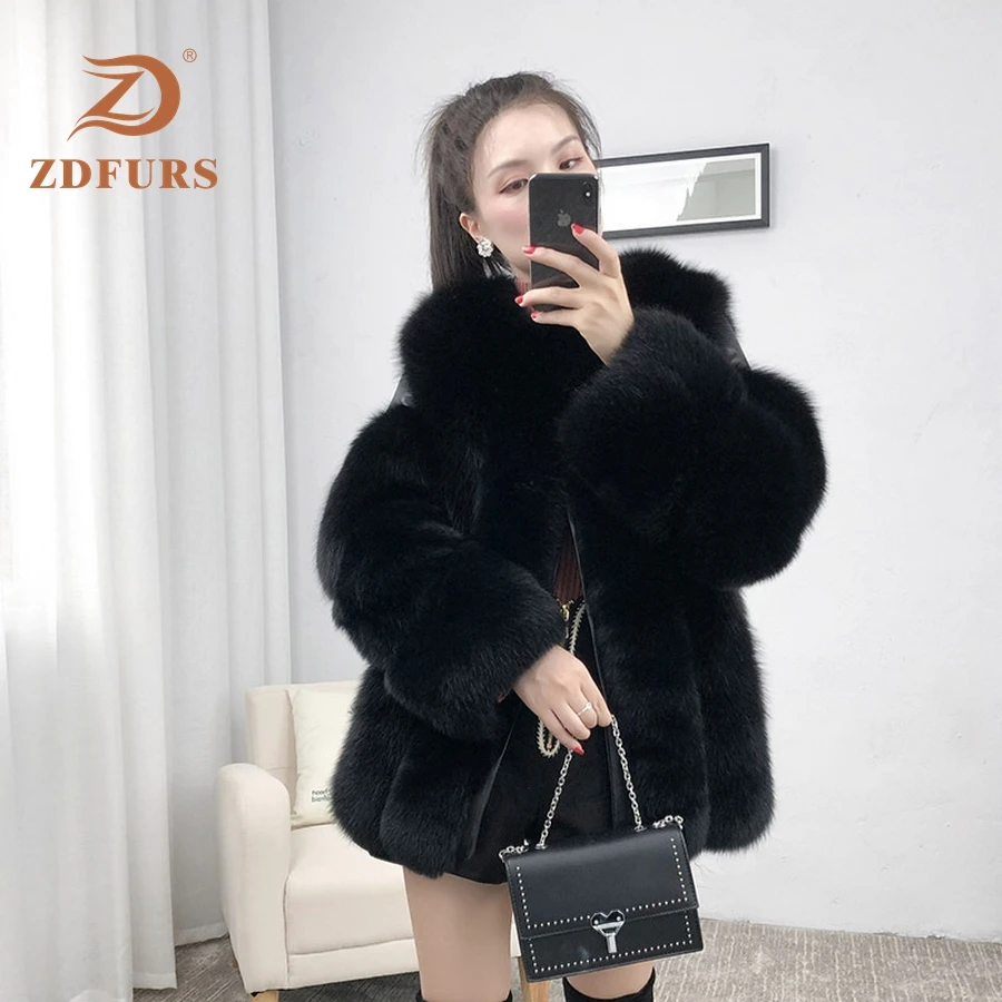 ZDFURS* real fur fox fur coat  design ladies winter really fox fur coat detachable real fur coat wome