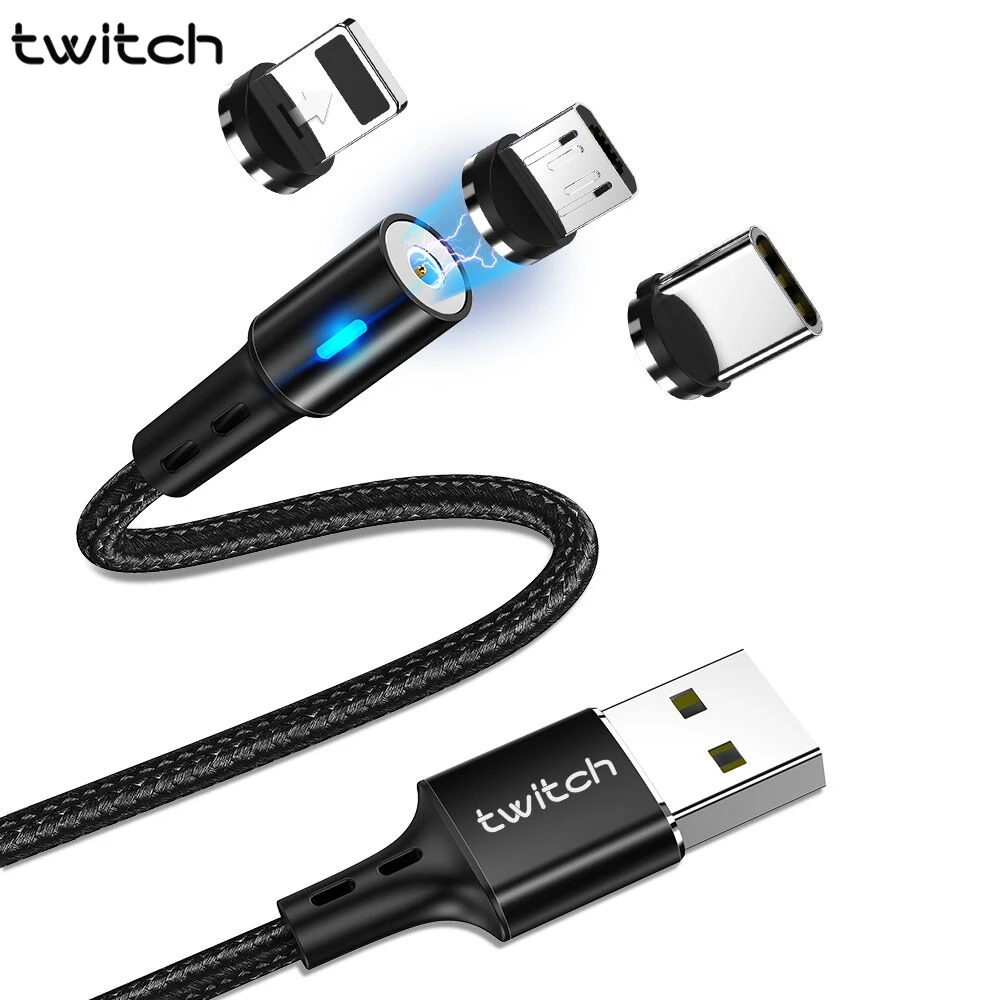 Магнитный кабель Twitch USB Type C/Micro/Lightning для телефонов iPhone/Android 2.4A 1/2 м|Кабели