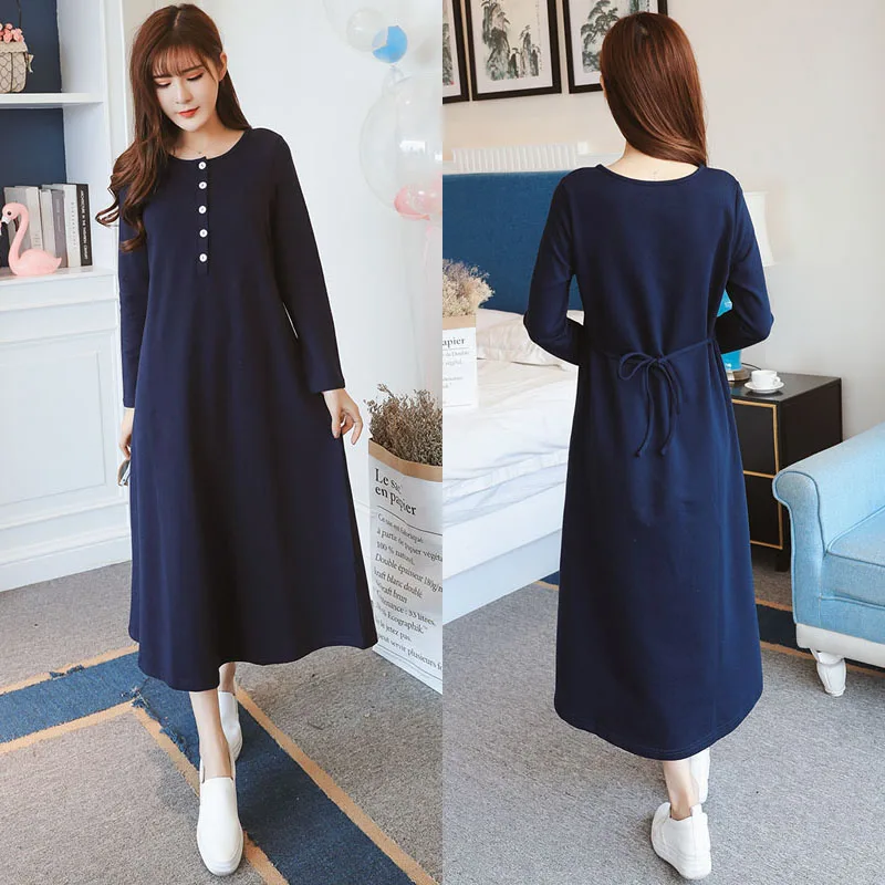 Платья для кормления на пуговицах беременных осенняя одежда Длинные платья