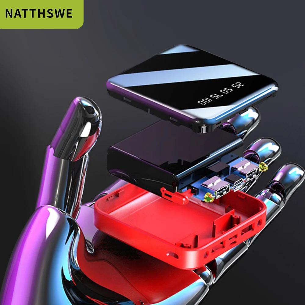 NATTHSWE Mini Power Bank 10000 мАч для iPhone 7 Xiaomi Mi Powerbank Pover зарядное устройство с двумя портами