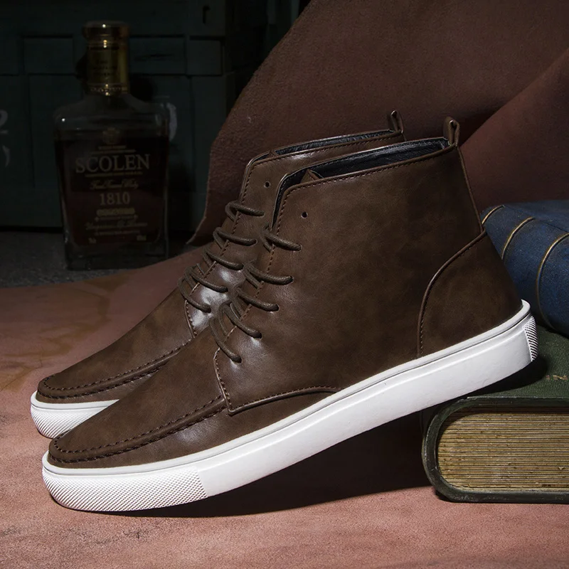 

Leisure Shoes Zapatos Casuales Para Hombre De Cuero Shoes Casual Men Leather Mens Hot Sale 2020 High Top Black Hightop Sneaker