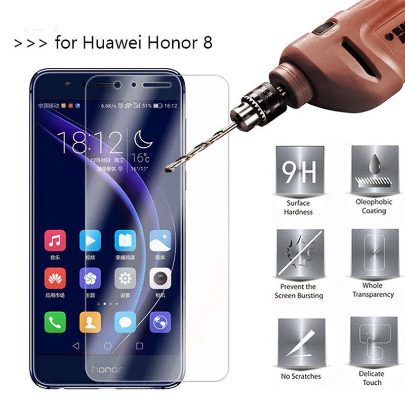 Закаленное стекло для Huawei Honor 8 защитная пленка экрана Защитное искусственная