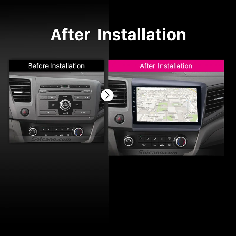 Seicane Android 9.0 for 2012 2013 Honda Civic 10.1 Inch HD Touchscreen Radio GPS Navi Bluetooth Player WIFI SWC support DVR |