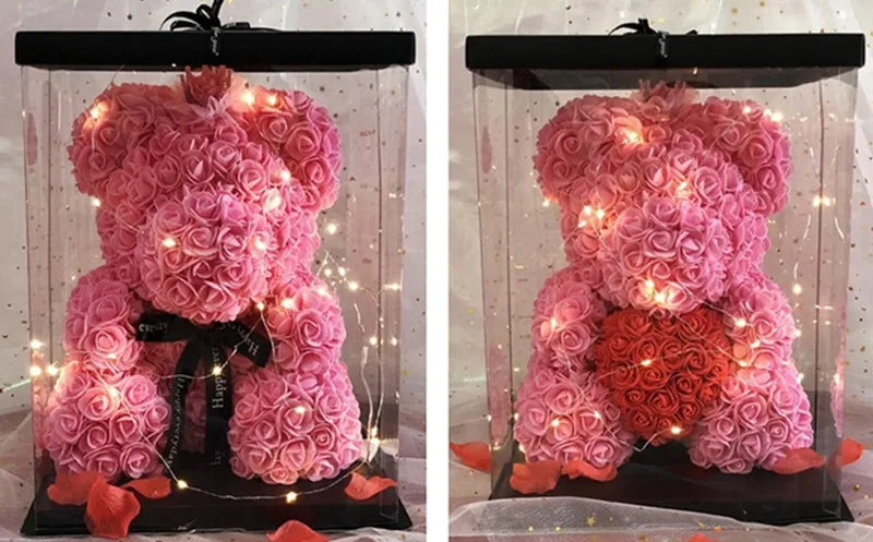 Супер большая прозрачная упаковочная коробка с розовым медведем Подарочная