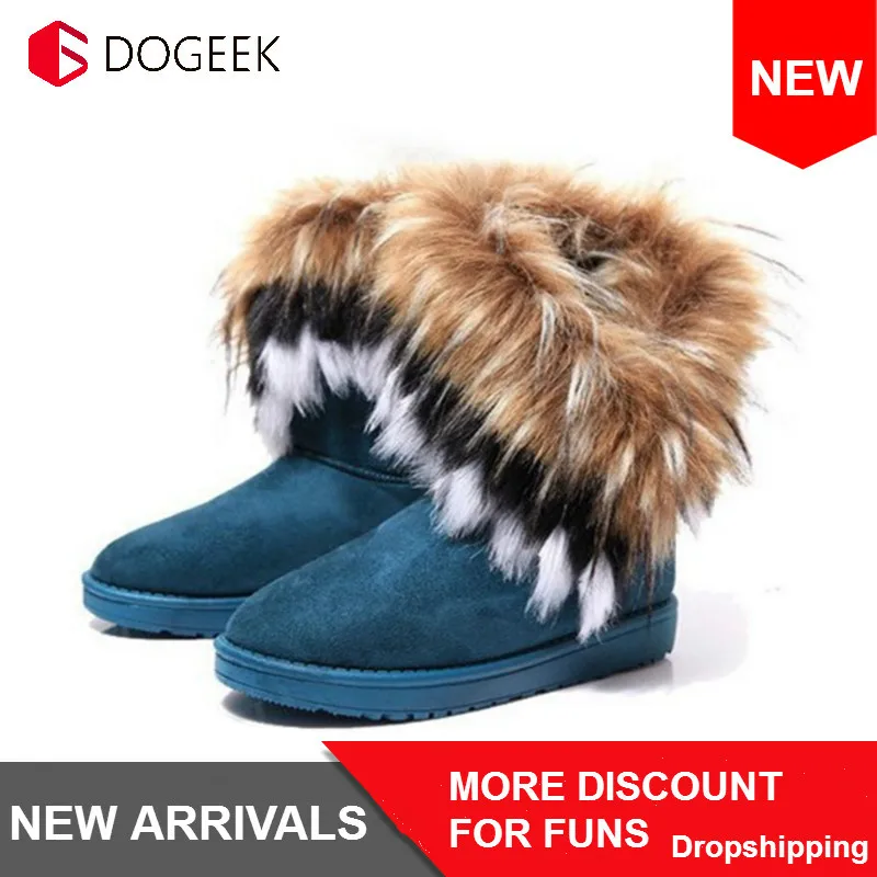 

Winter Warm Women Fur Boots Ladies Ankle Boots For Women Snow Shoes Style Round-toe Slip On Female Flock Snow Boot Ladies Shoes