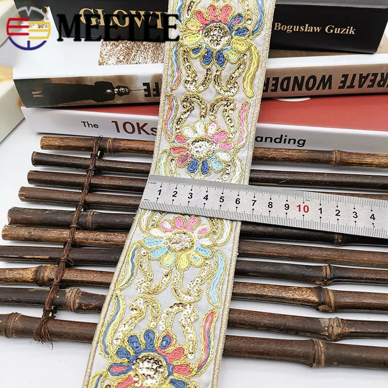 4 м Этническая золотая нить Блестки Кружева отделка ткань обувь платье
