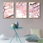 Картина вишневого цветка, розовый японский пейзаж, холст, плакаты и принты, милая кошка, настенные картины для декора детской спальни