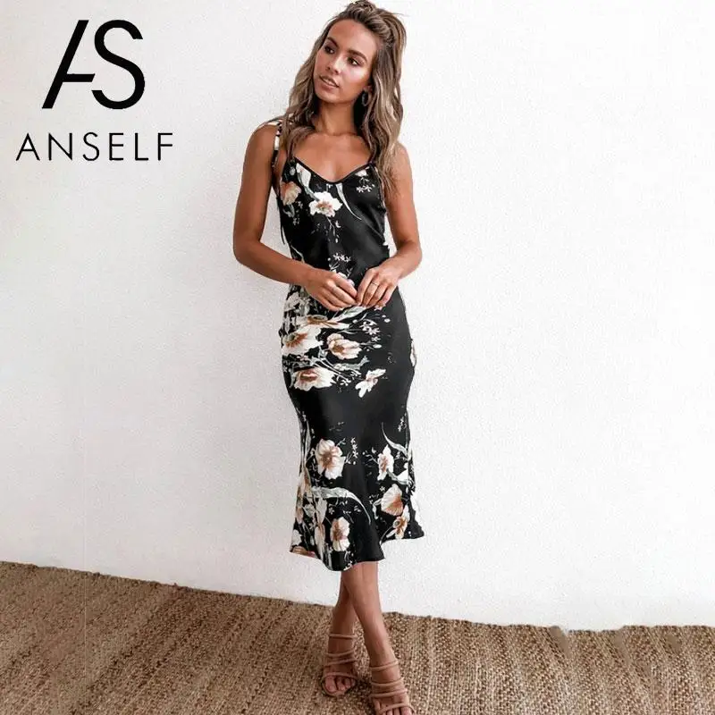 Сексуальное женское платье комбинация с цветочным принтом V образным вырезом на