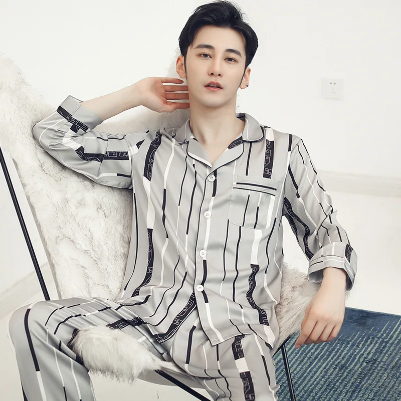 

Men's Stain Silk Pajama Set Men Pajamas Silk Sleepwear Men Sexy Modern Style Soft Cozy Satin Nightgown Men Faux Silk