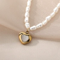 goth opal love heart pendant necklace for women french imitation baroque pearl necklace choker chain jewelry christmas gift