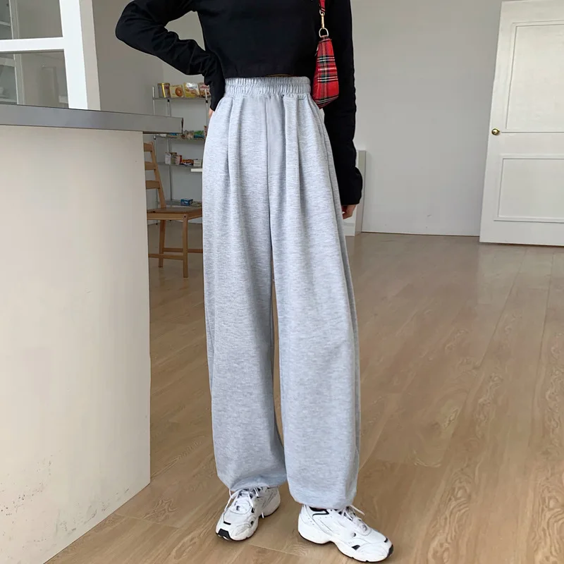 

Wide Leg Pants Women Solid Color High Waist Loose Trousers Vintage Office Clothes Female Sportwear Jogging Slacks Fashion 2021