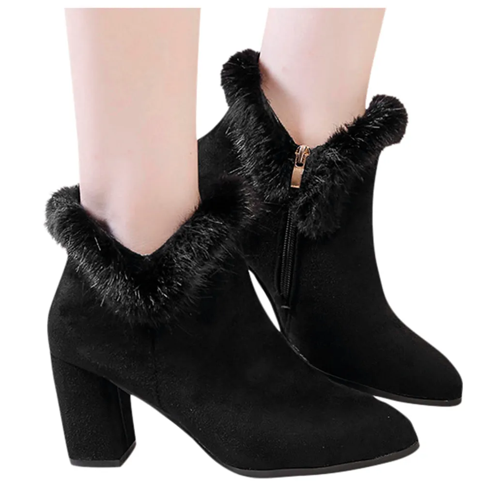 Теплые Меховые плюшевые стельки женские замшевые остроносые ботинки ботильоны с