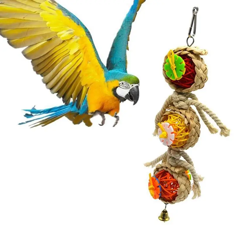 

Rattan Parrot Chewing Toy Funny Rattan Cage Bite Toy Hanging Bell Toy Bird Chew Toy Birds Favors Pet Accessories Random Color