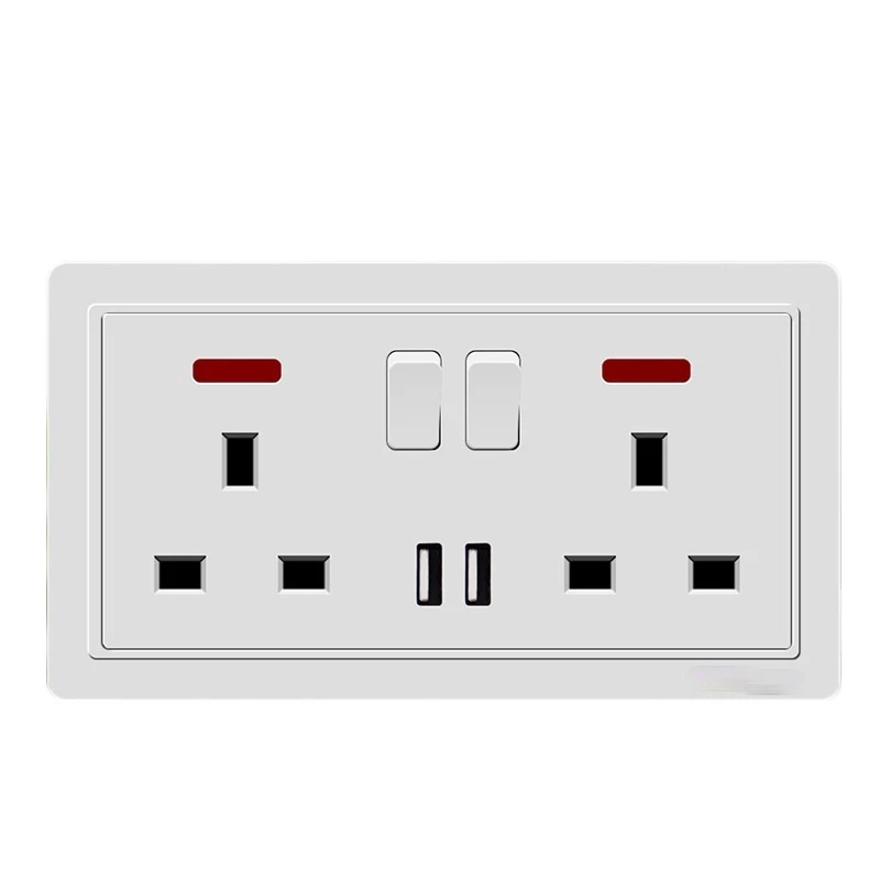 

Depoguye White UK Standard Recessed USB Wall Socket, 146mm*86mm,LED Light, International Universal Porous Socket with Dual USB