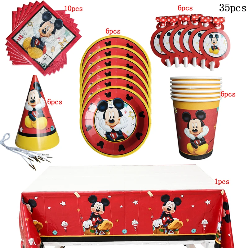 35pcs 68 шт подходит для детей возрастом от 12 людей с Микки-Маусом Мышь вечерние Микки Мауса вечерние посуда набор детей день рождения поставки Свадебные украшения - Цвет: 35pcs