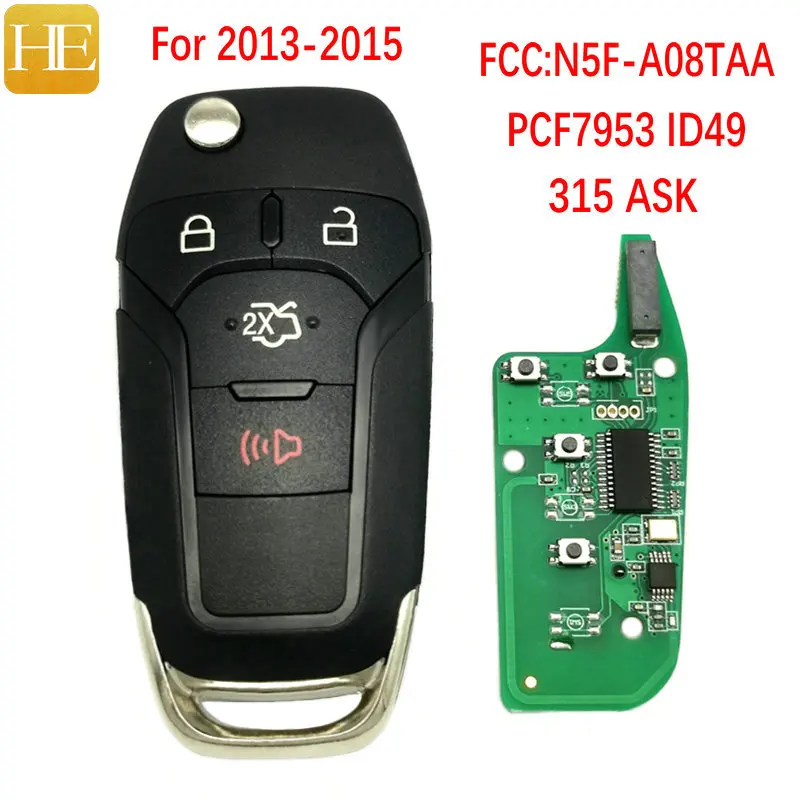 

HE Xiang Car Remote Key For Ford Fusion Escort 2013-2015 ID49 315 MHZ FCCID N5F-A08TAA Auto Smart Control Flip Key With HU101
