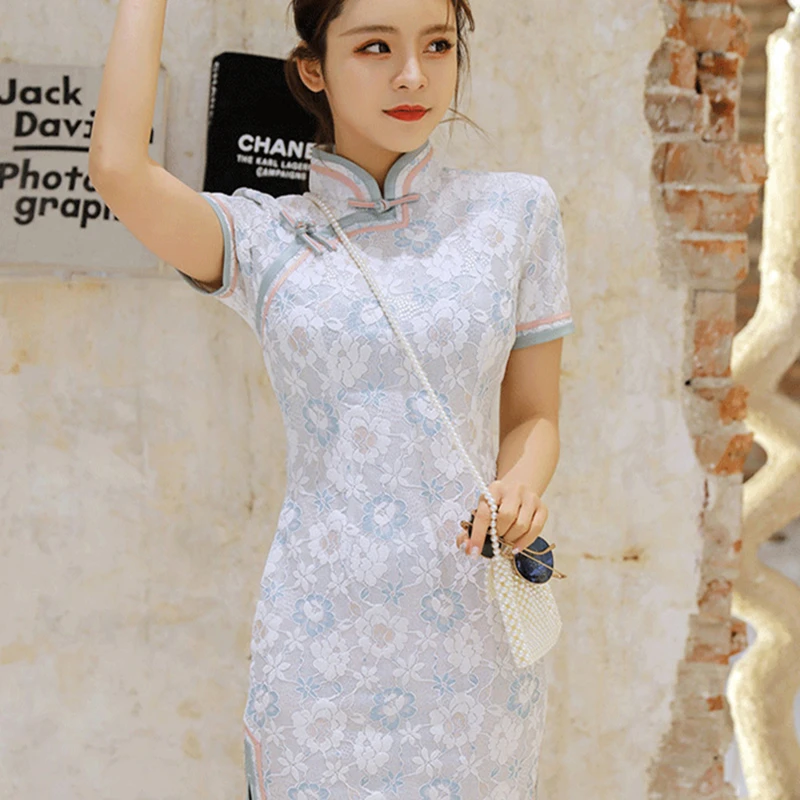 2020 китайское платье с принтом женское коротким рукавом улучшенное традиционное