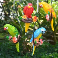 newest tropical garden statue simulation parrot birds perching on ring resin hanging ornament for home greenhouse