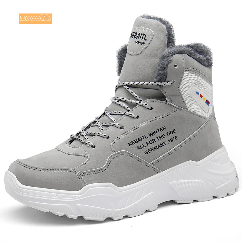 Мужские зимние теплые плюшевые спортивные туфли высокие ботильоны для бега