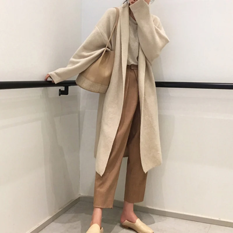Women's Knitted Cardigan Coat Autumn Oversize Solid Long Sweaters Carigans Women 2019 Winter Korean Open Stitch Sweater Female |