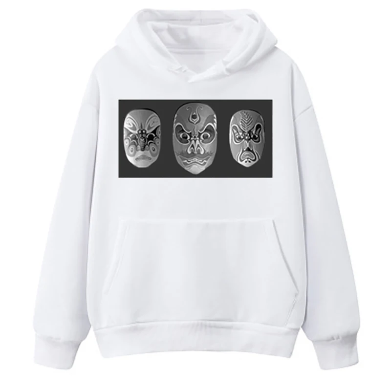 

Новинка 2020, дизайнерские белые мужские толстовки с капюшоном, Китайская опера, маски для лица, спортивная одежда, осенняя модная мужская тол...