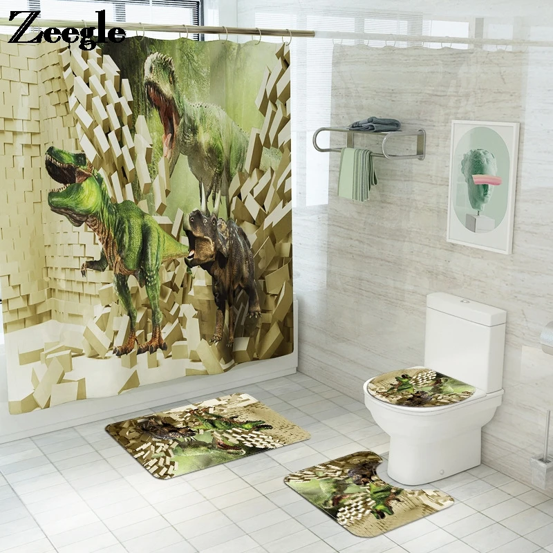 

Polyester Waterproof Shower Curtain Cartoon Creative Printed Bathroom Carpet Rug Shower Room Non Slip Floor Mat Toilet Bath Mat